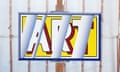 A painting showing the word 'art' in capital letters, partially obscured by stylised reflections