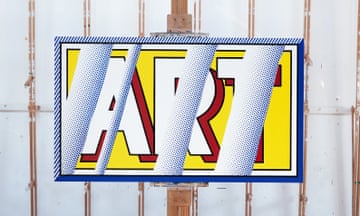 A painting showing the word 'art' in capital letters, partially obscured by stylised reflections