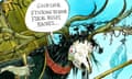 A cartoon on Rachel Reeves' spring statement. A stag-skulled figure with huge antlers that have punctured a party balloon labelled ‘Growth’ clutches an enormous sack labelled ‘Borrowing’ and holds a battered scythe labelled ‘Spending Cuts’. The figure is saying “Good luck sticking to your fiscal rules, Rachel…”