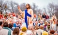 Jonathan Roumie as Jesus in The Chosen, speaking to a large crowd of people.