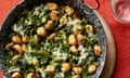 Georgina Hayden's charred gnocchi, purple sprouting broccoli and gorgonzola.