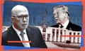 Composite of Peter Dutton (left) and Donald Trump (right) with a Parliament house cutout in the background.