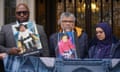 (From left) Lanre Haastrup, the father of Isaiah Haastrup, and Rashid and Aliya Abbasi, the parents of Zainab Abbasi, holding up photos of their children