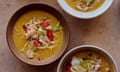 Rukmini Iyer's spiced carrot and coconut soup with chilli crab.