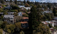 aerial view of various homes and trees