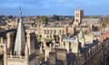 An aerial view of Cambridge University looking north to Trinity College and St John's College chapel tower