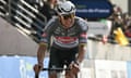 Mathieu van der Poel crosses the finish line to win the Paris-Roubaix.