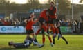 Goal celebrations for Christian Oxlade-Chamberlain of Truro City during the National League South match between Truro City and Slough Town at Truro City Stadium on 22 February 2025