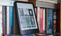 The library of an Amazon Kindle Colorsoft sitting on a bookshelf.