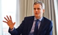 BP’s chair, Helge Lund, speaks during an interview in London, wearing a dark navy blue suit and matching tie
