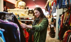 Woman shopping in a secondhand marketplace in London.