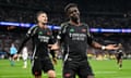 Bukayo Saka after scoring for Arsenal against Real Madrid.