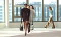 Models walk in a line at the Stella McCartney show in Paris