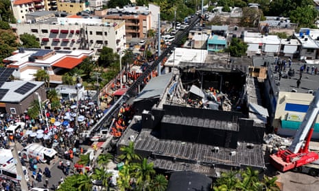 Drone footage shows collapsed roof of nightclub