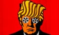 Illustration by Lynsey Irvine/Observer Design of Donald Trump with film reels for hair and eyes.