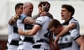Hull FC’s Davy Litten (centre) celebrates with Zak Hardaker (second left) after scoring against Warrington Wolves last weekend