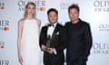 Elizabeth Debicki, left, and Ewan McGregor, right, presented Mark Rosenblatt with the award for best play for Giant.